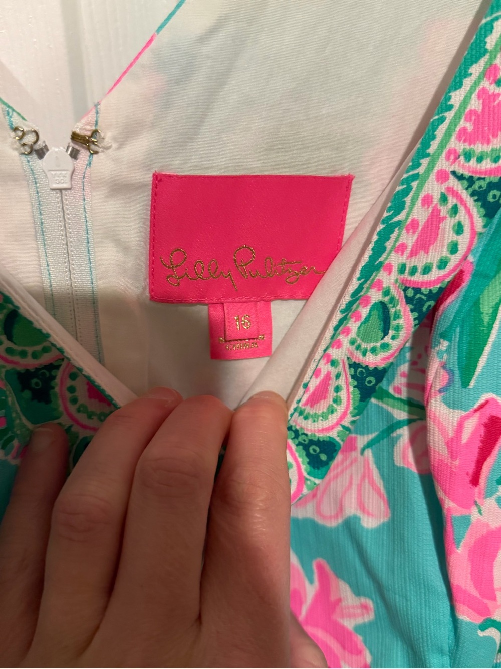 Lilly Pulitzer Turquoise Floral V‑Neck Shift Dress with Pink Blooms - Picture 3 of 3